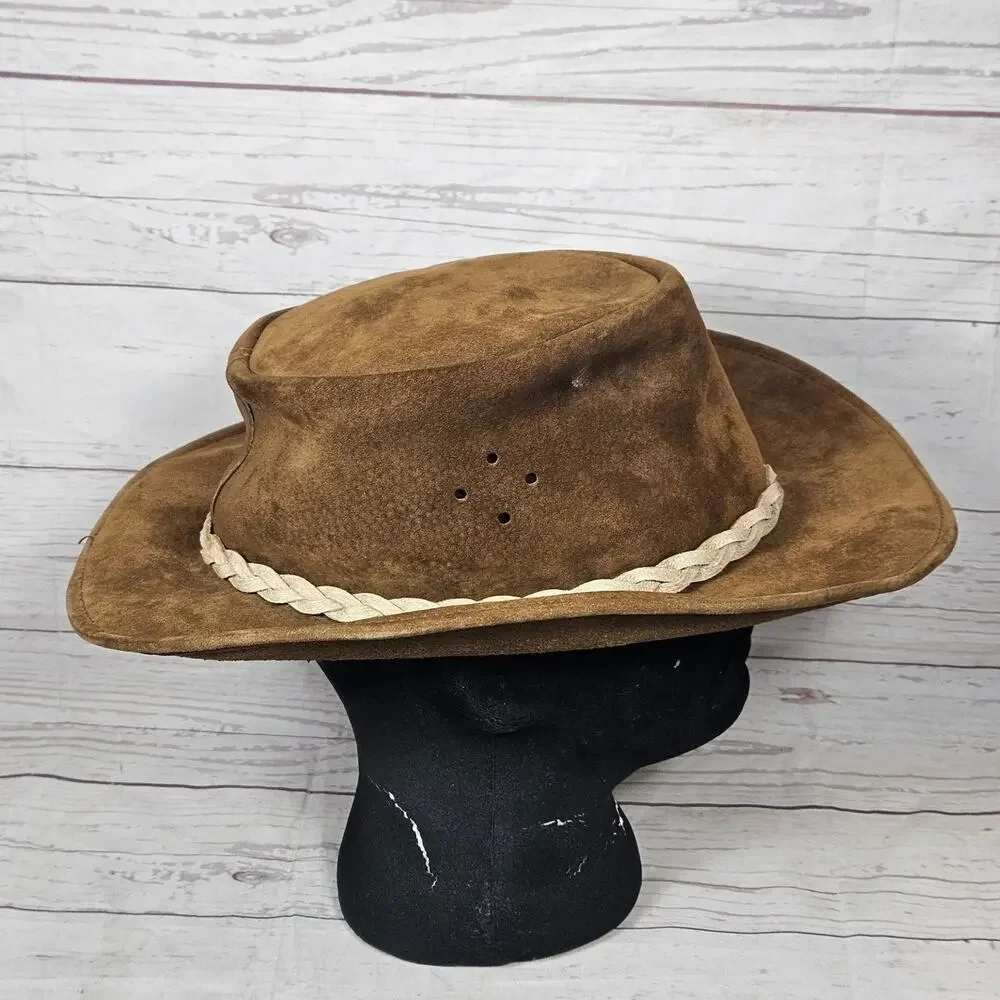 Walkabout Real Leather Outback Bush Hat Men's Large Brown Suede Braided Band